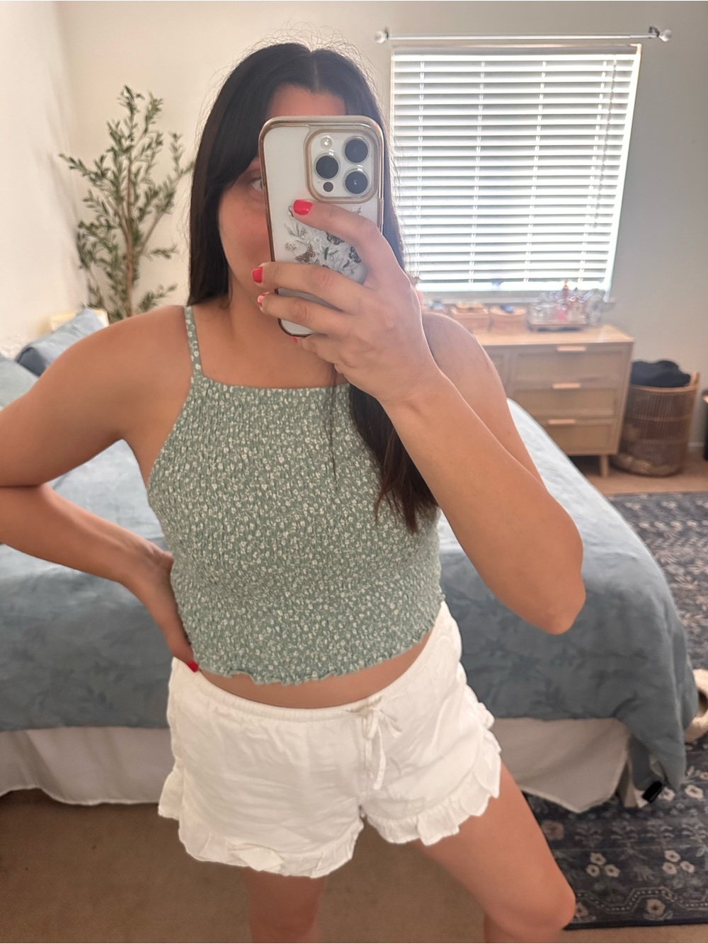 Hollister Green Sage Floral Smocked Cami